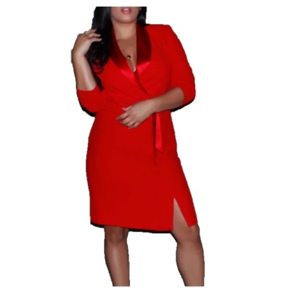 JONES NEW YORK 12 RED WRAP DRESS w/ SATIN LAPELS - Picture 1 of 5
